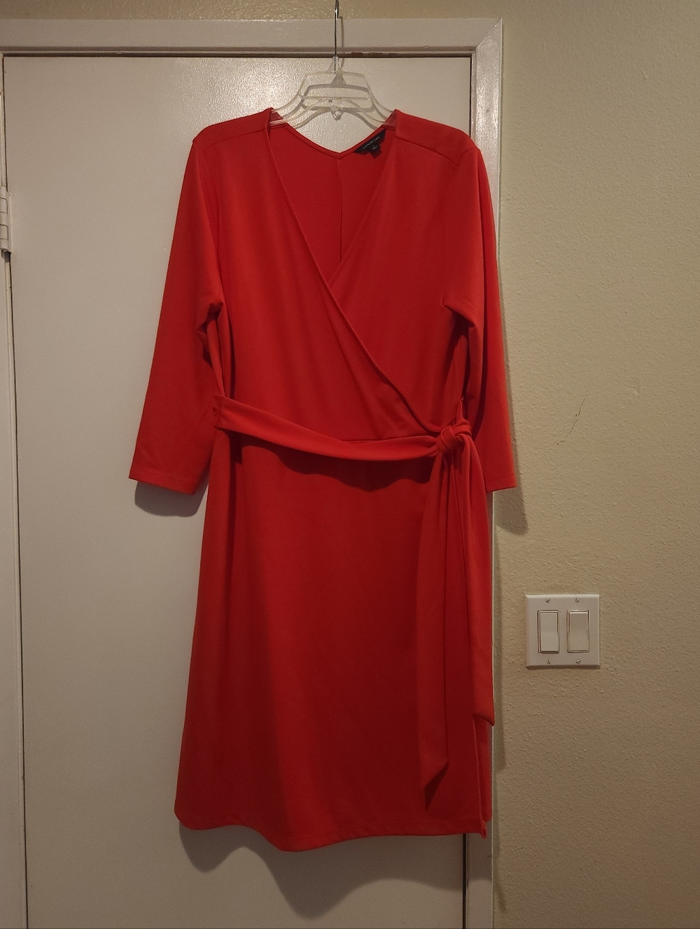 Red Wrap Midi Dress with Tie Waist